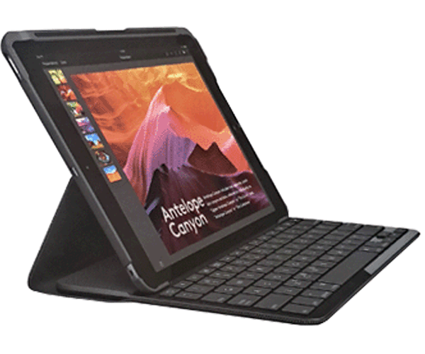 کیبورد تبلت اپل بلوتوث برای iPad نسل5 و 6 مارک لاجیتک Logitech  مدل Slim Folio سری Y-R0051 با قاب